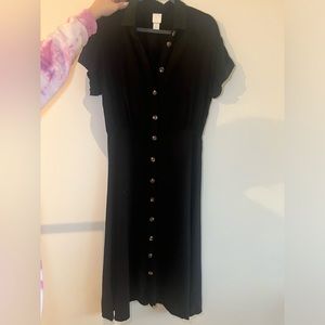 Black cotton button down dress with short sleeves